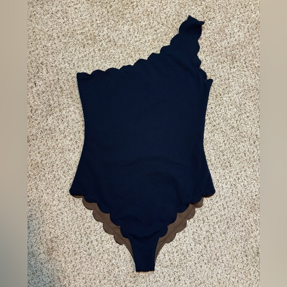 Marysia Swim One-Shoulder Scalloped One-Piece - Navy & Brown